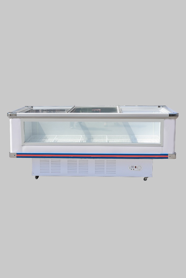 Widened front transparent island cabinet